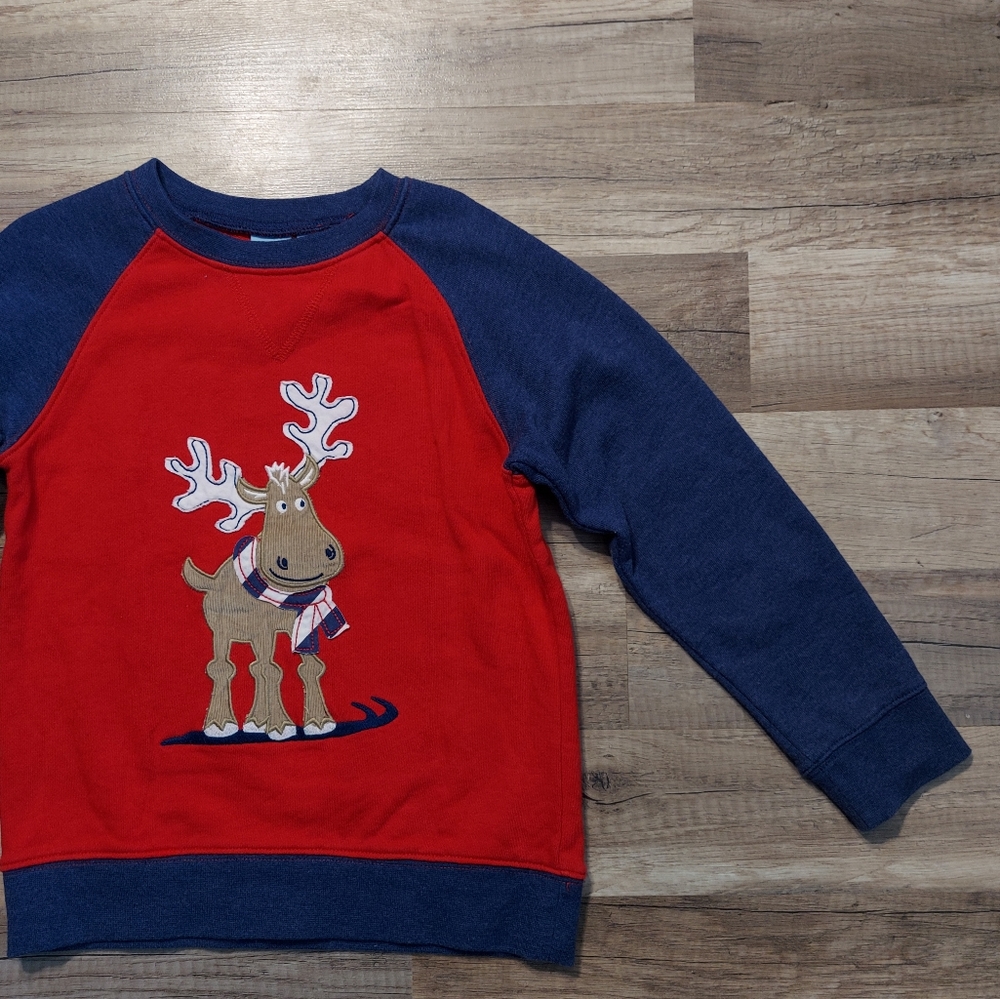J. Khaki Kids Sweatshirt 6 Crewneck Elbow Patches Winter Moose Holiday Christmas